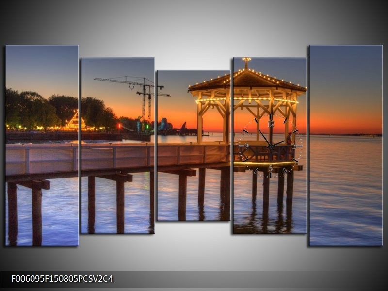 Klok schilderij Natuur | Oranje, Blauw, Grijs | 150x80cm 5Luik