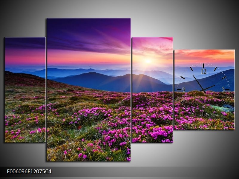 Klok schilderij Natuur | Paars, Roze, Blauw | 120x75cm 4Luik