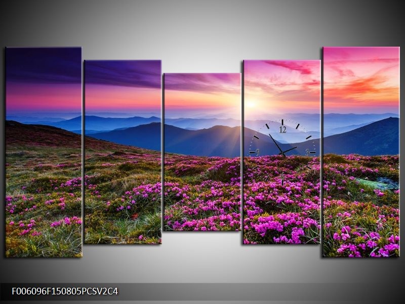 Klok schilderij Natuur | Paars, Roze, Blauw | 150x80cm 5Luik