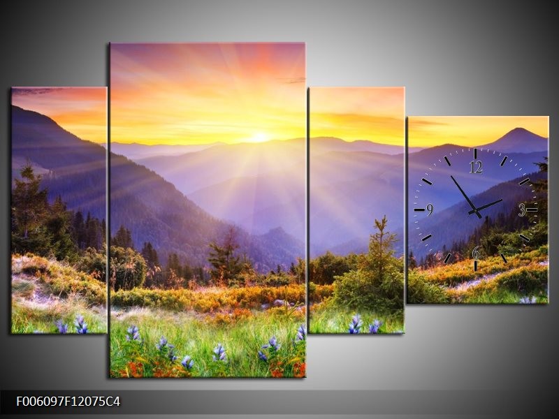 Klok schilderij Natuur | Geel, Groen, Oranje | 120x75cm 4Luik