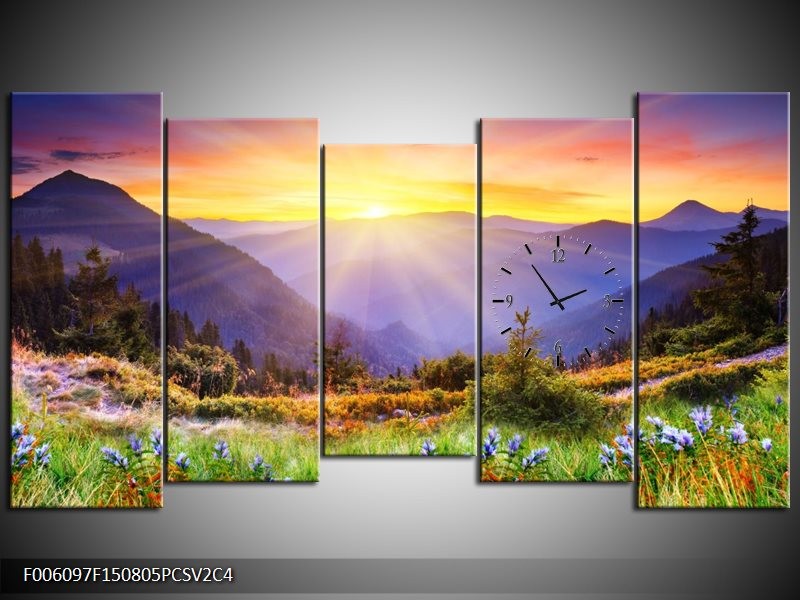 Klok schilderij Natuur | Geel, Groen, Oranje | 150x80cm 5Luik