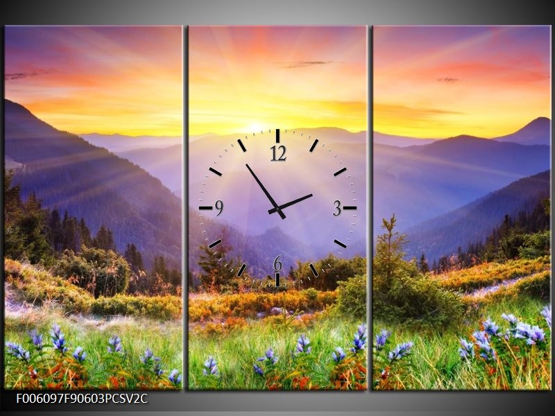 Klok schilderij Natuur | Geel, Groen, Oranje | 90x60cm 3Luik