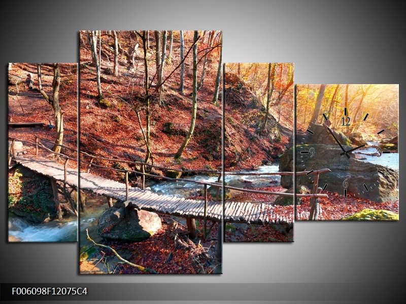 Klok schilderij Herfst | Geel, Bruin | 120x75cm 4Luik