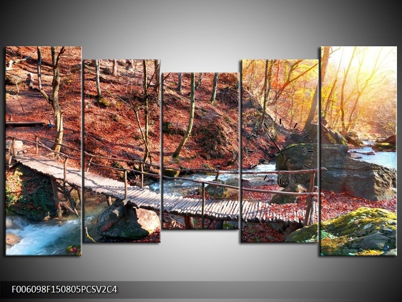 Klok schilderij Herfst | Geel, Bruin | 150x80cm 5Luik