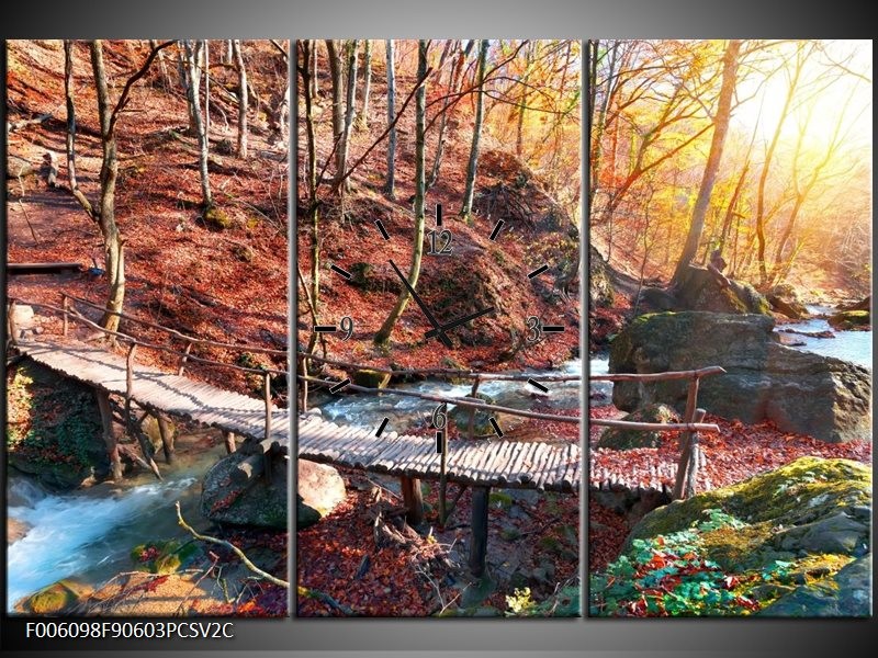 Klok schilderij Herfst | Geel, Bruin | 90x60cm 3Luik