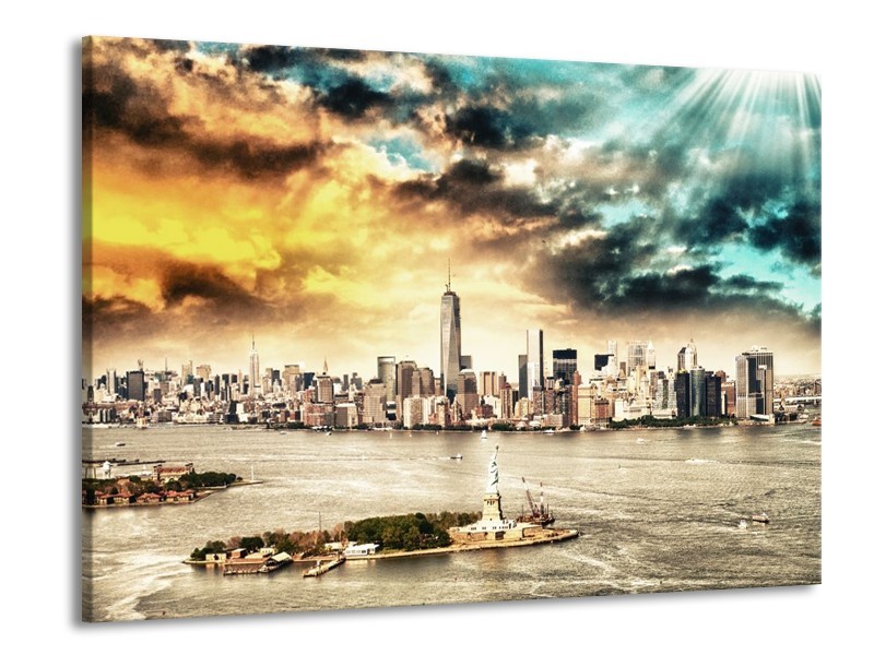 Glas schilderij Wolkenkrabber | Geel, Groen, Grijs | 100x70cm 1Luik