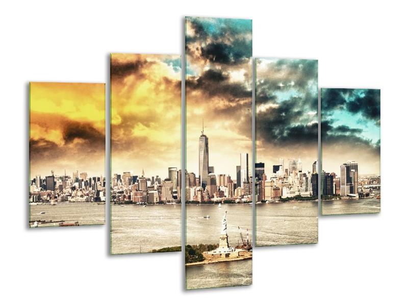 Glas schilderij Wolkenkrabber | Geel, Groen, Grijs | 100x70cm 5Luik