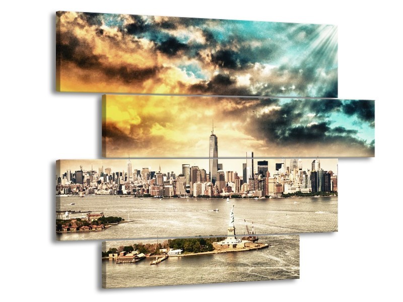 Glas schilderij Wolkenkrabber | Geel, Groen, Grijs | 115x85cm 4Luik