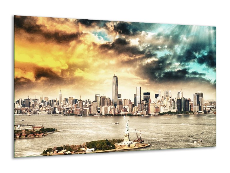 Canvas schilderij Wolkenkrabber | Geel, Groen, Grijs | 120x70cm 1Luik