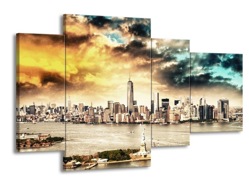 Glas schilderij Wolkenkrabber | Geel, Groen, Grijs | 120x75cm 4Luik