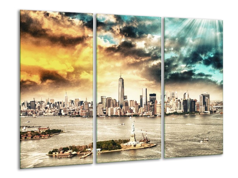 Glas schilderij Wolkenkrabber | Geel, Groen, Grijs | 120x80cm 3Luik