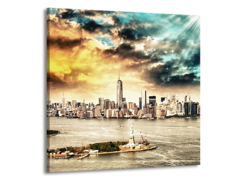 Glas schilderij Wolkenkrabber | Geel, Groen, Grijs | 50x50cm 1Luik