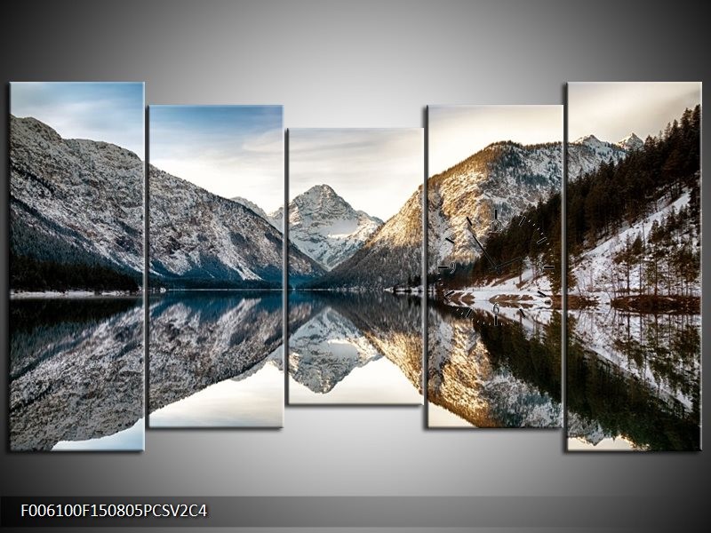 Klok schilderij Bergen | Grijs, Blauw | 150x80cm 5Luik