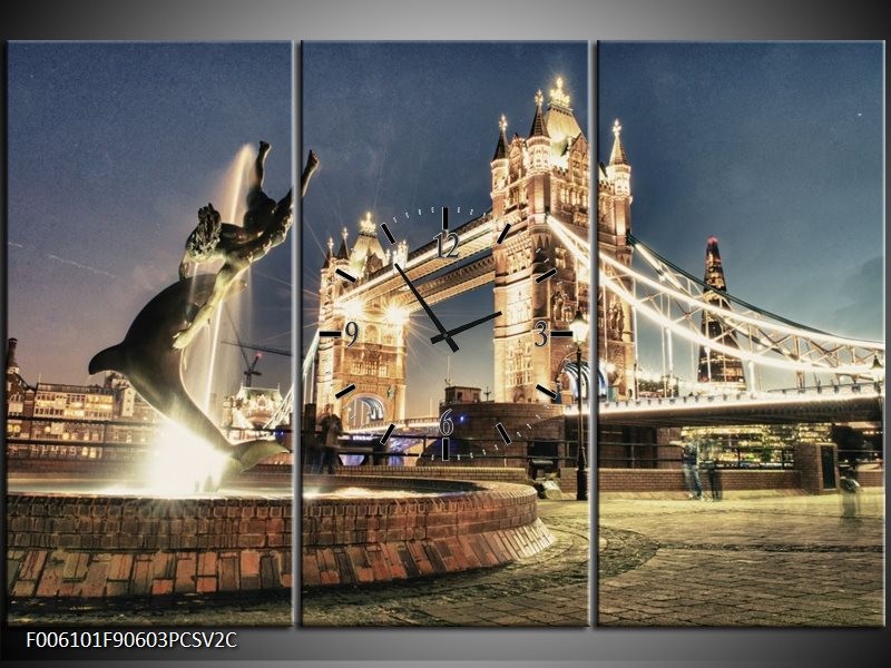 Klok schilderij Brug | Goud, Grijs | 90x60cm 3Luik