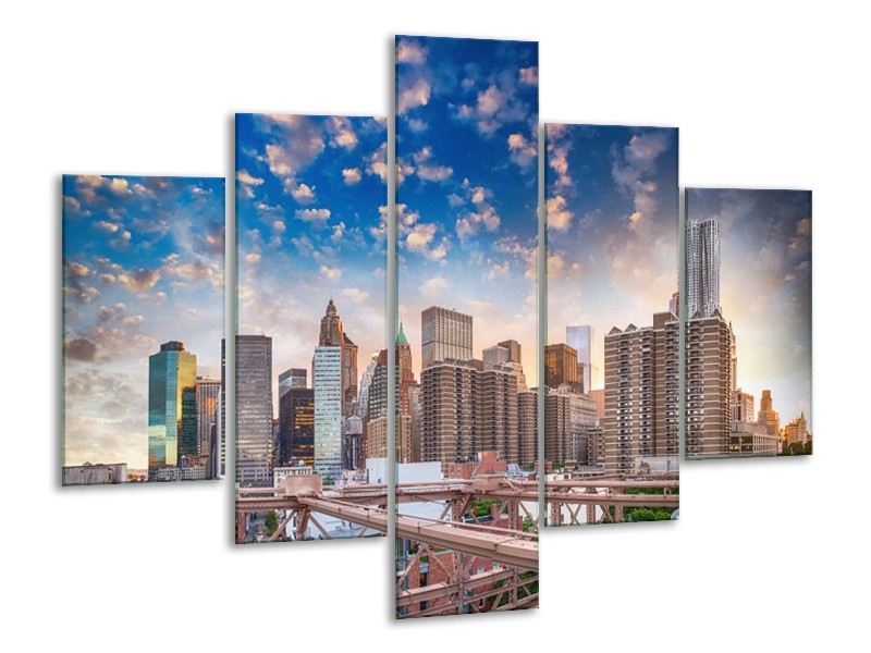 Glas schilderij Wolkenkrabber | Blauw, Crème | 100x70cm 5Luik