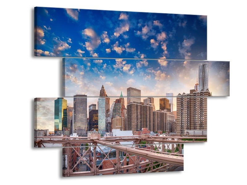 Glas schilderij Wolkenkrabber | Blauw, Crème | 115x85cm 4Luik