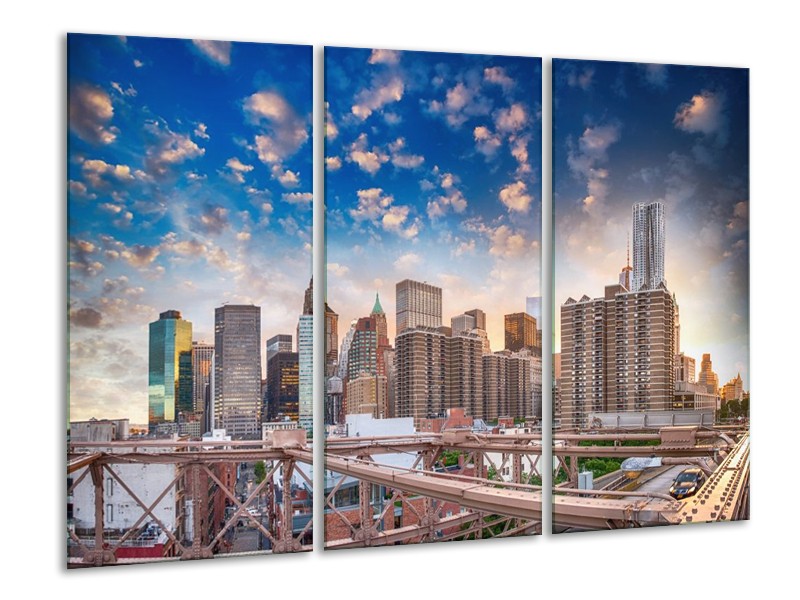 Glas schilderij Wolkenkrabber | Blauw, Crème | 120x80cm 3Luik