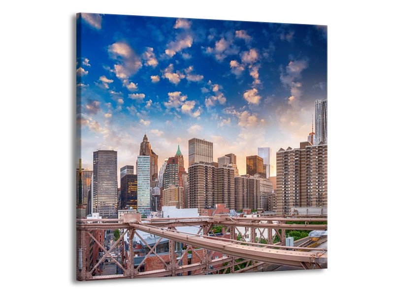 Glas schilderij Wolkenkrabber | Blauw, Crème | 50x50cm 1Luik