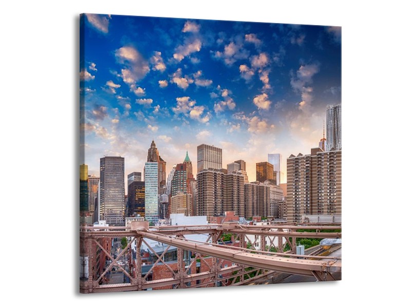 Canvas schilderij Wolkenkrabber | Blauw, Crème | 70x70cm 1Luik