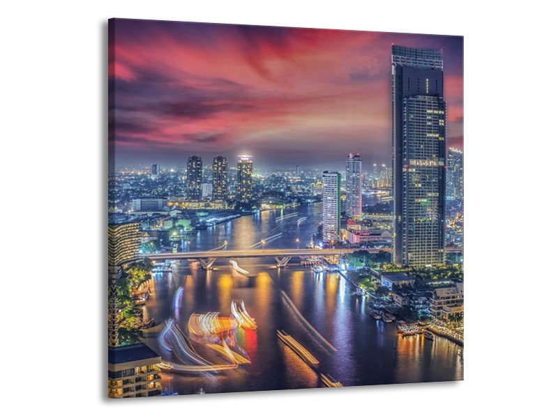 Canvas schilderij Wolkenkrabber | Blauw, Rood, Grijs | 70x70cm 1Luik