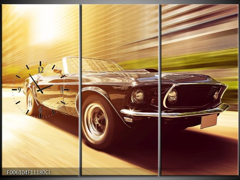 Klok schilderij Mustang | Groen, Geel | 111x80cm 3Luik