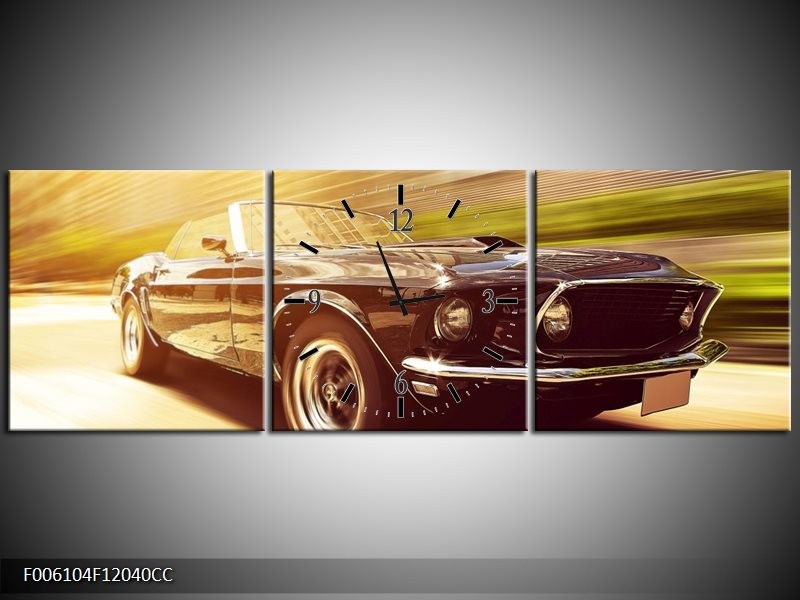 Klok schilderij Mustang | Groen, Geel | 120x40cm 3Luik