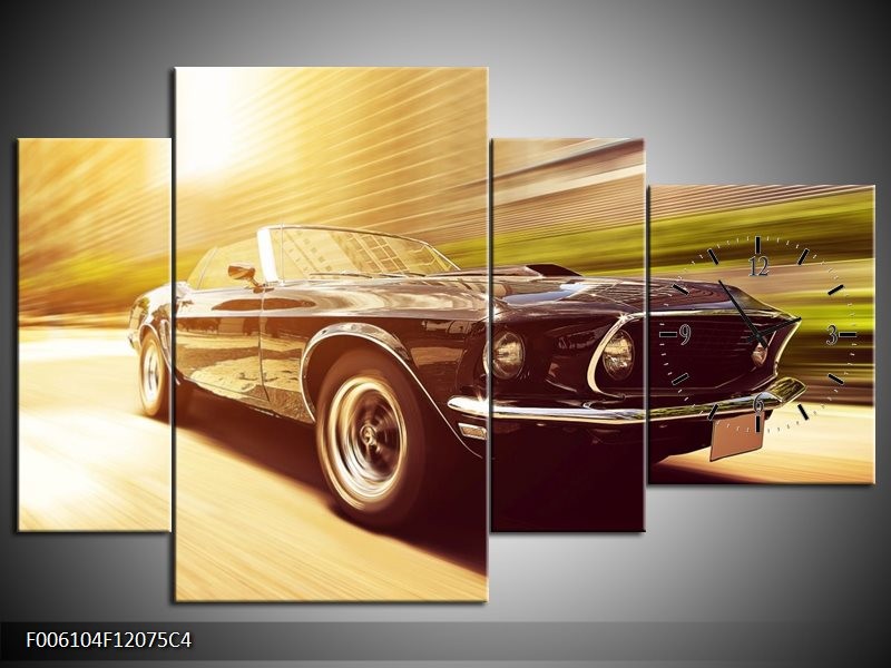 Klok schilderij Mustang | Groen, Geel | 120x75cm 4Luik