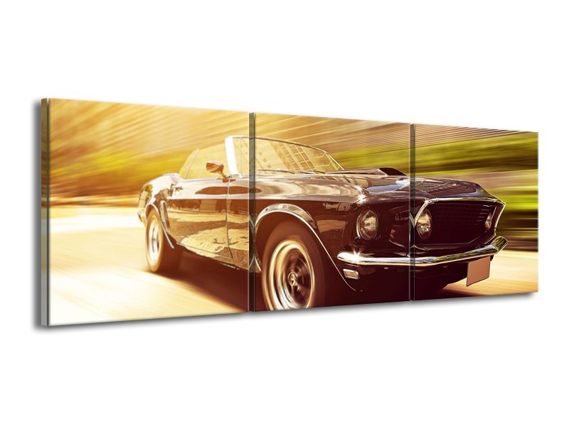 Canvas schilderij Mustang | Groen, Geel | 150x50cm 3Luik