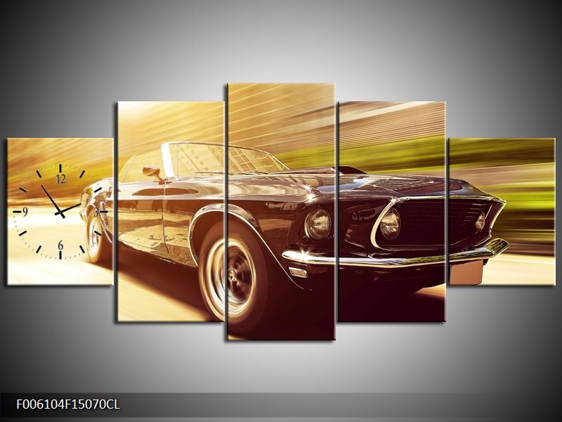 Klok schilderij Mustang | Groen, Geel | 150x70cm 5Luik