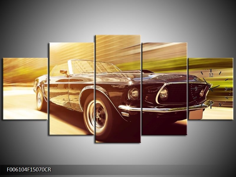 Klok schilderij Mustang | Groen, Geel | 150x70cm 5Luik