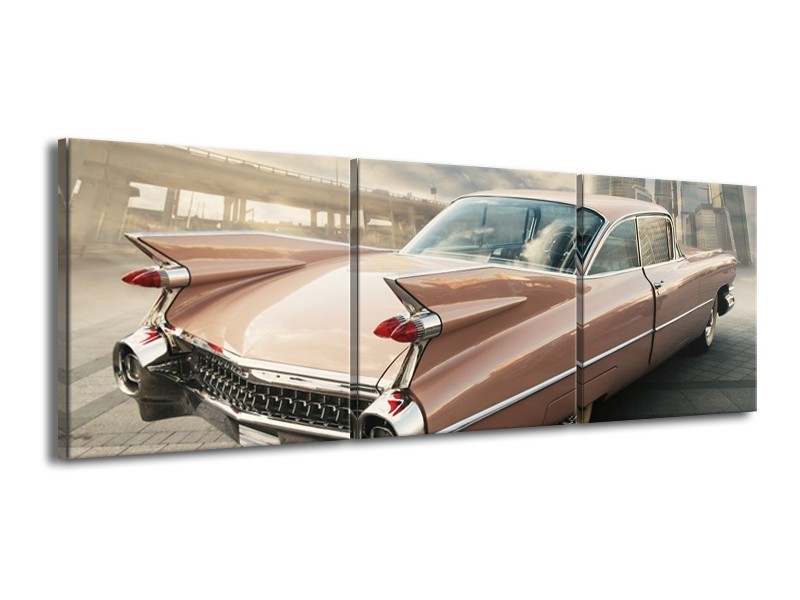 Canvas schilderij Oldtimer | Bruin, Grijs | 150x50cm 3Luik