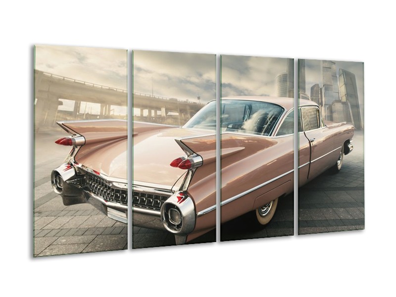 Glas schilderij Oldtimer | Bruin, Grijs | 160x80cm 4Luik