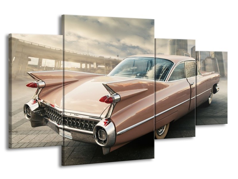 Glas schilderij Oldtimer | Bruin, Grijs | 160x90cm 4Luik