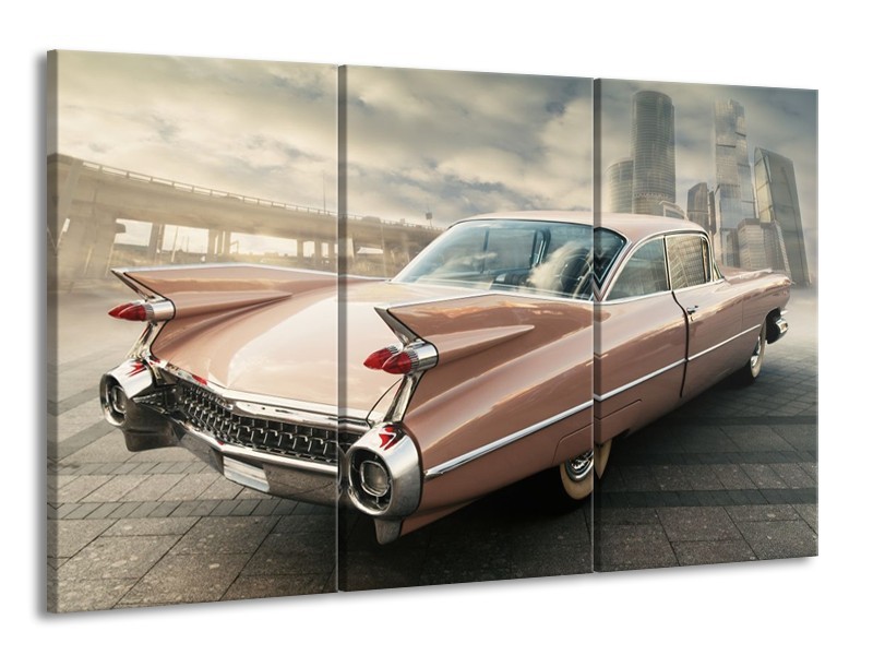 Glas schilderij Oldtimer | Bruin, Grijs | 165x100cm 3Luik