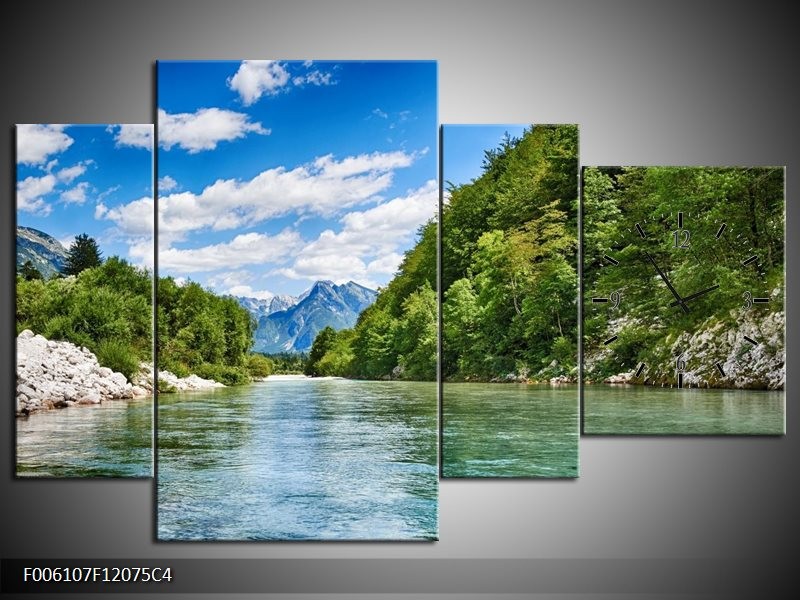 Klok schilderij Bergen | Groen, Blauw | 120x75cm 4Luik