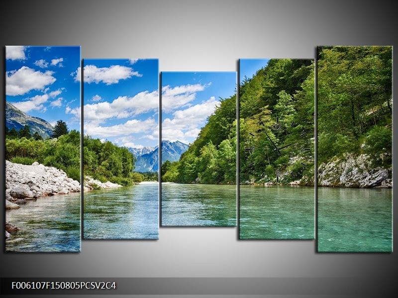 Klok schilderij Bergen | Groen, Blauw | 150x80cm 5Luik