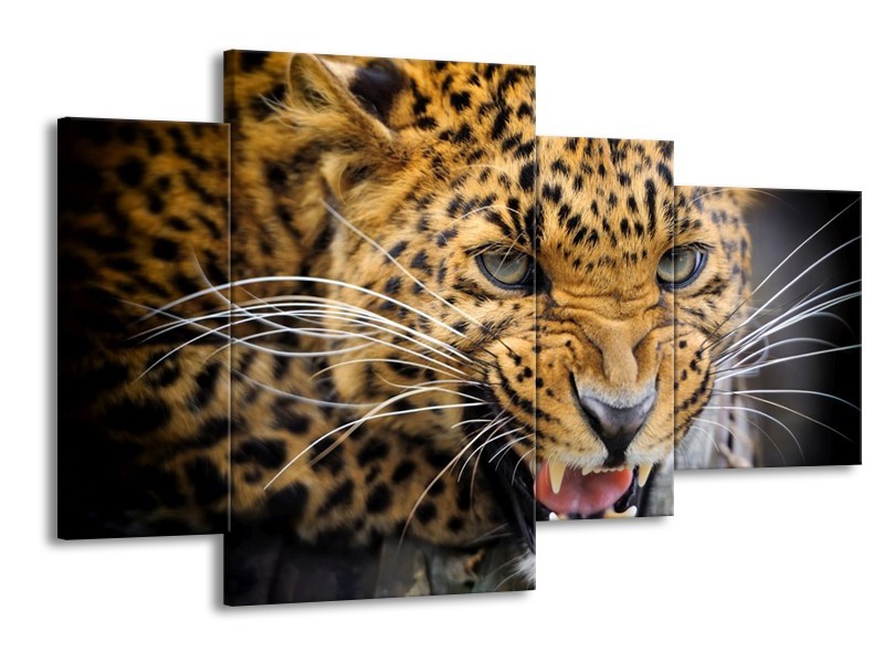 Canvas schilderij Luipaard | Bruin, Zwart | 120x75cm 4Luik