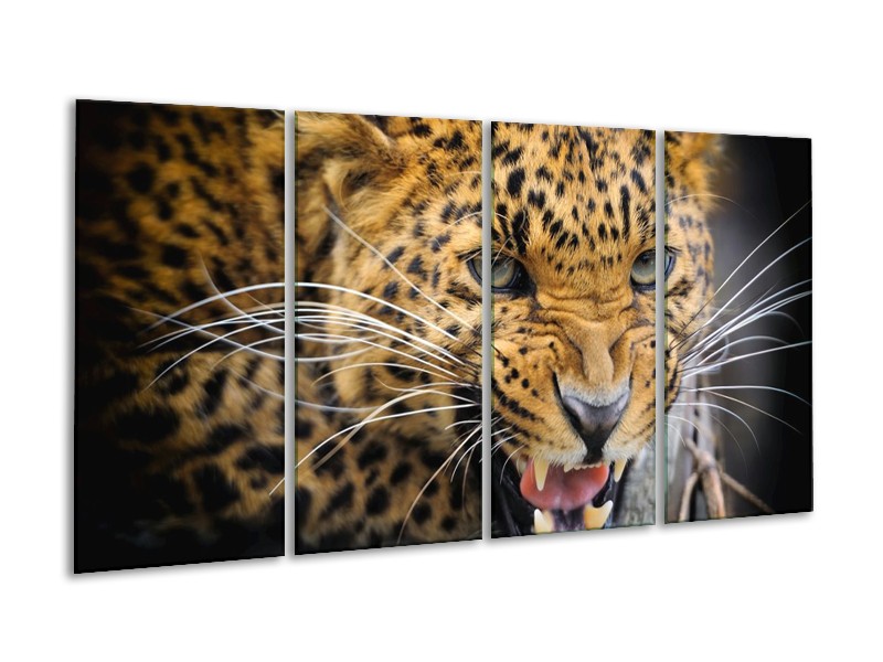 Canvas schilderij Luipaard | Bruin, Zwart | 160x80cm 4Luik