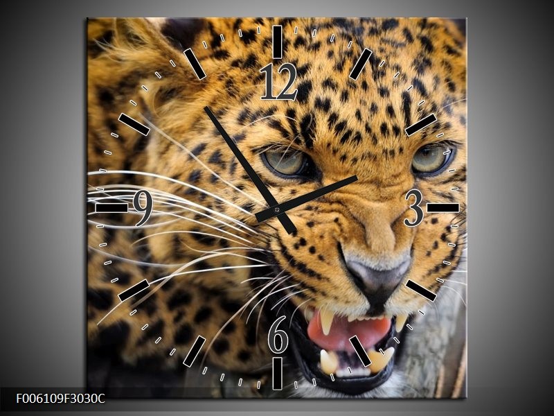 Klok schilderij Luipaard | Bruin, Zwart | 30x30cm 1Luik
