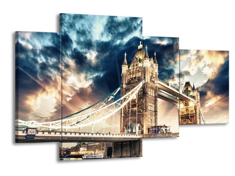 Glas schilderij Brug | Grijs, Blauw, Crème | 120x75cm 4Luik