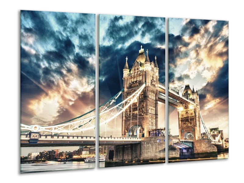 Glas schilderij Brug | Grijs, Blauw, Crème | 120x80cm 3Luik