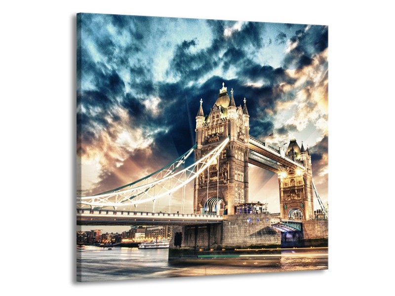 Glas schilderij Brug | Grijs, Blauw, Crème | 50x50cm 1Luik