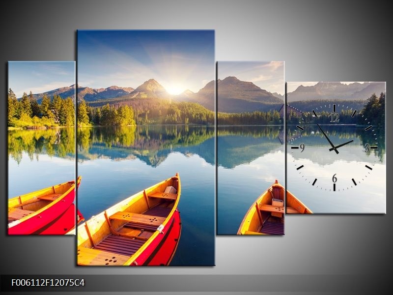 Klok schilderij Boot | Oranje, Rood, Blauw | 120x75cm 4Luik