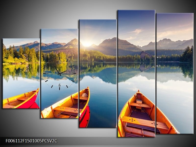 Klok schilderij Boot | Oranje, Rood, Blauw | 150x100cm 5Luik