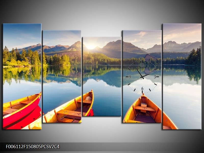 Klok schilderij Boot | Oranje, Rood, Blauw | 150x80cm 5Luik