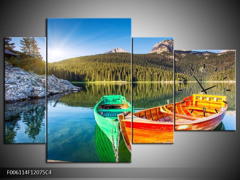 Klok schilderij Bergen | Oranje, Groen | 120x75cm 4Luik