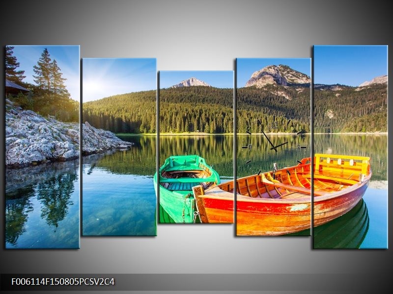 Klok schilderij Bergen | Oranje, Groen | 150x80cm 5Luik