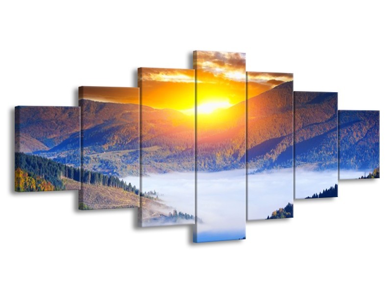 Glas schilderij Zonsondergang | Oranje, Blauw, Bruin | 210x100cm 7Luik