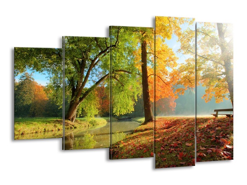 Canvas schilderij Herfst | Oranje, Bruin, Groen | 150x100cm 5Luik