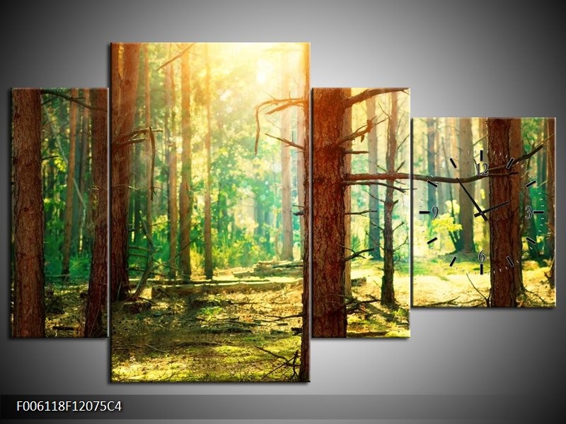 Klok schilderij Natuur | Groen, Geel, Bruin | 120x75cm 4Luik